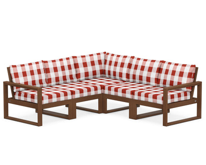 POLYWOOD® EDGE 5-Piece Modular Deep Seating Set in Teak / Buffalo Plaid Crimson