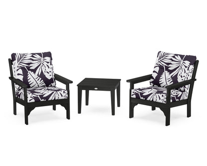 POLYWOOD® Vineyard 3-Piece Deep Seating Set in Black / Leaf Navy