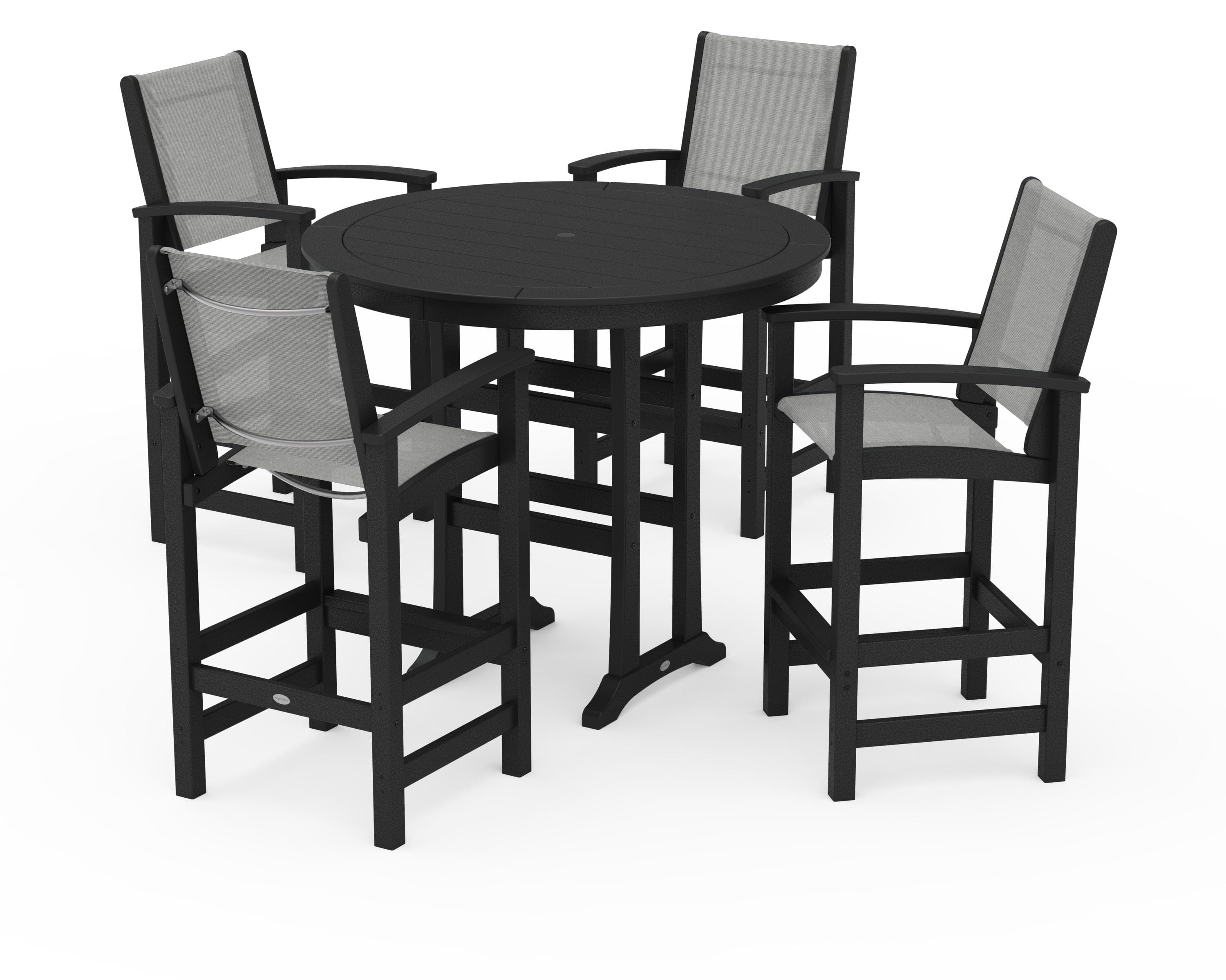 POLYWOOD® Coastal 5-Piece Nautical Trestle Bar Set in Black / Metallic Sling
