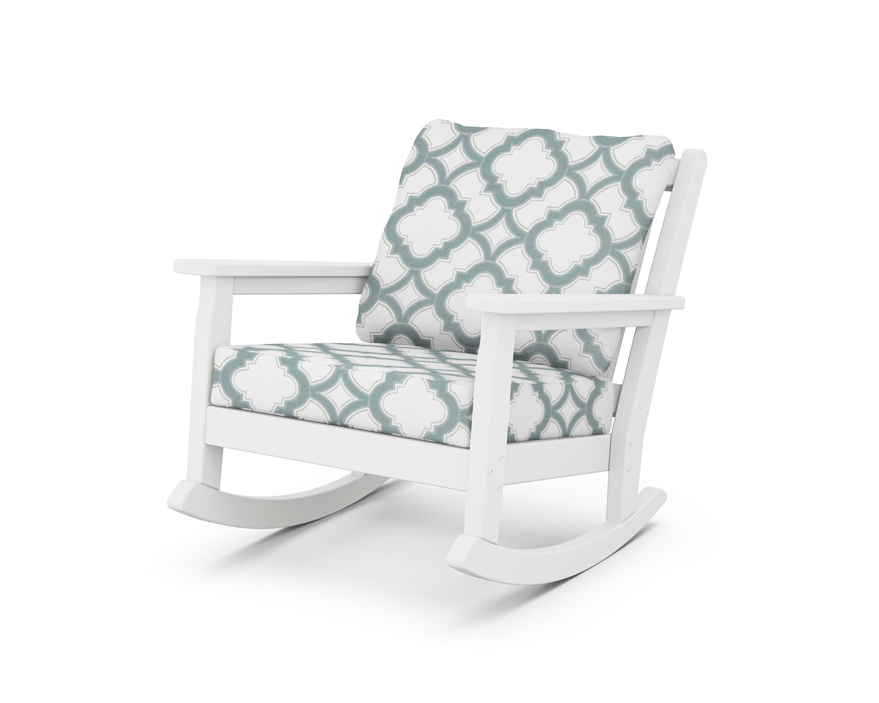 POLYWOOD® Chippendale Deep Seating Rocking Chair in White / Trellis Glacier Spa
