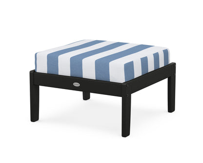 POLYWOOD® Braxton Deep Seating Ottoman in Black / Cabana Stripe Sky Blue
