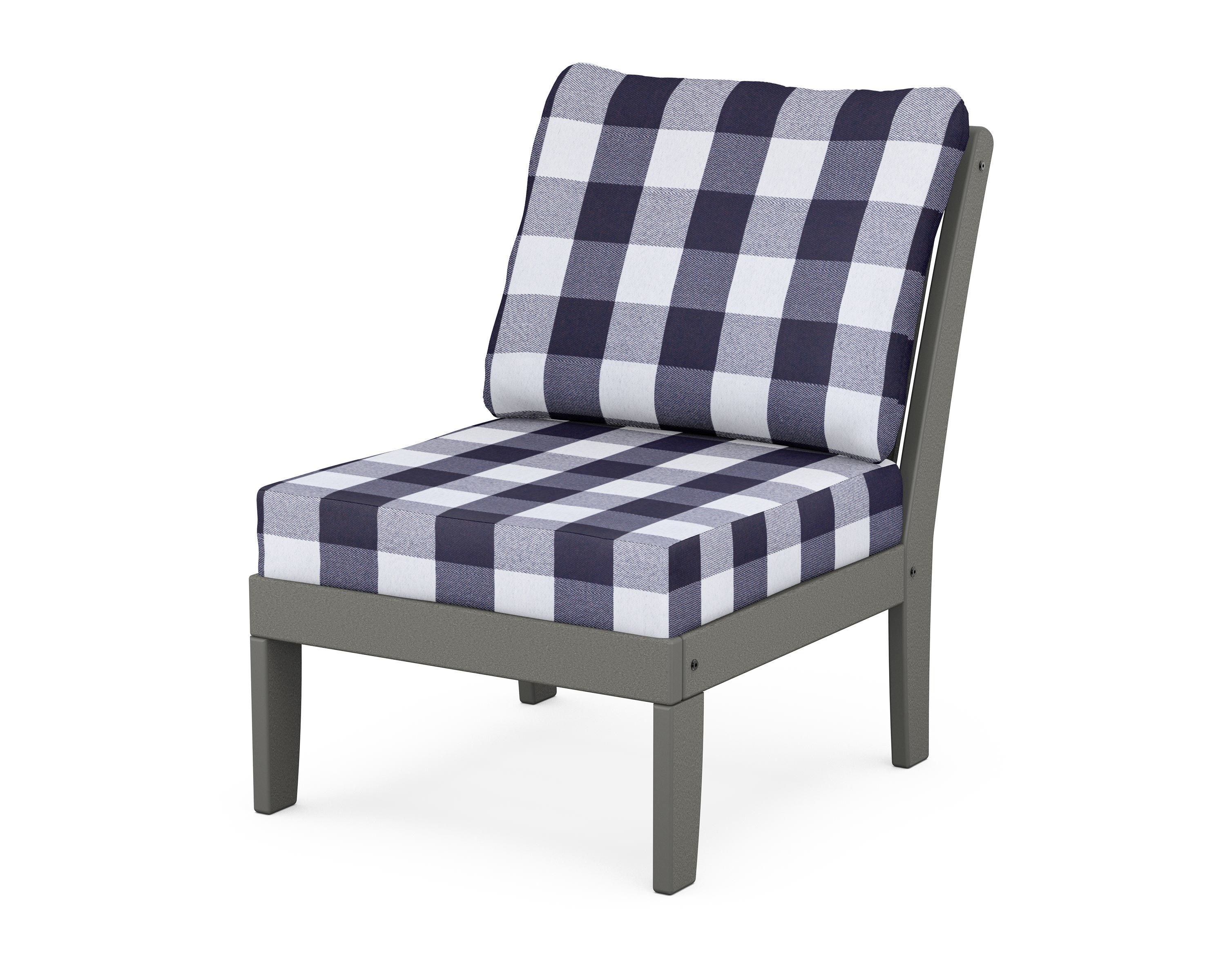 POLYWOOD® Braxton Modular Armless Chair in Slate Grey / Buffalo Plaid Navy