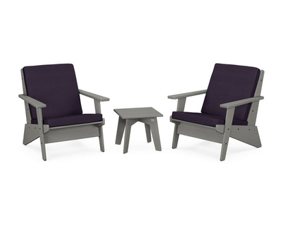 POLYWOOD® Riviera Modern Lounge 3-Piece Set in Slate Grey / Navy Linen