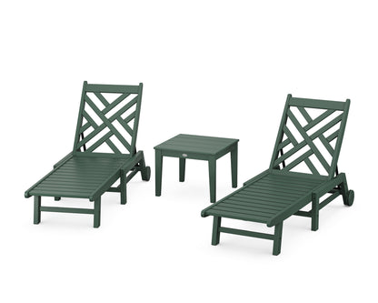 POLYWOOD® Chippendale 3-Piece Chaise Set with Wheels in Green