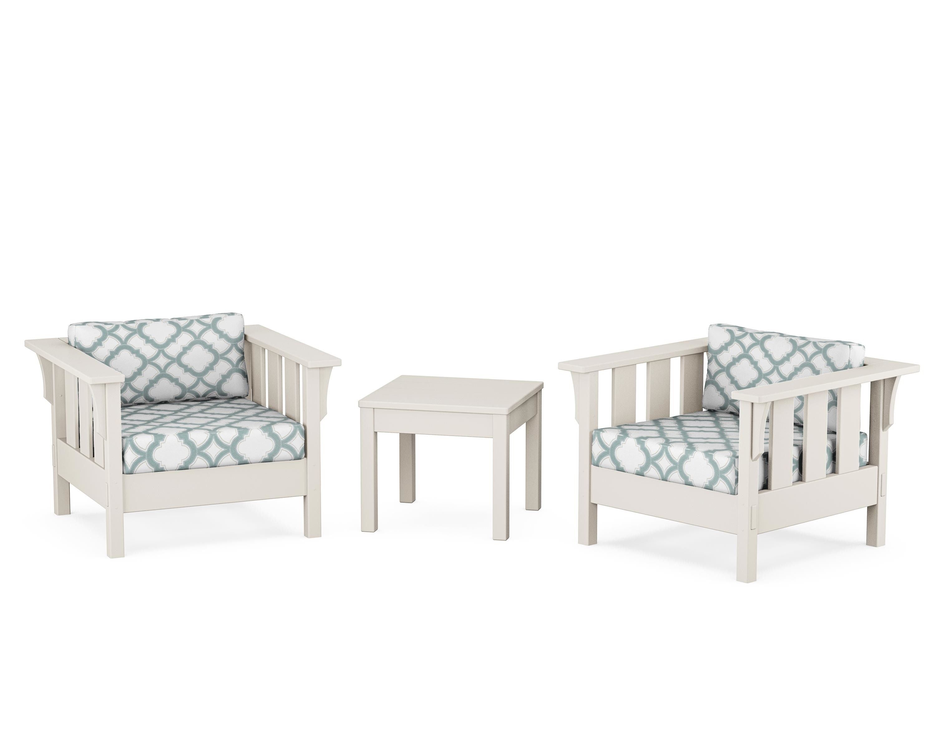 Martha Stewart by POLYWOOD® Acadia 3-Piece Deep Seating Set in Sand / Trellis Glacier Spa