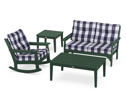 POLYWOOD® Vineyard 4-Piece Deep Seating Rocker Set in Green / Buffalo Plaid Navy