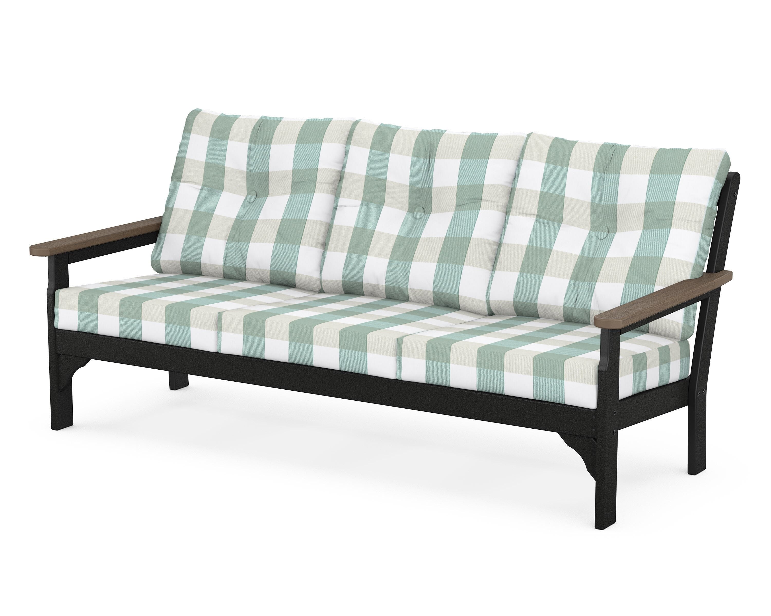 POLYWOOD® Vineyard Deep Seating Sofa in Black / Kona / Buffalo Plaid Glacier Spa