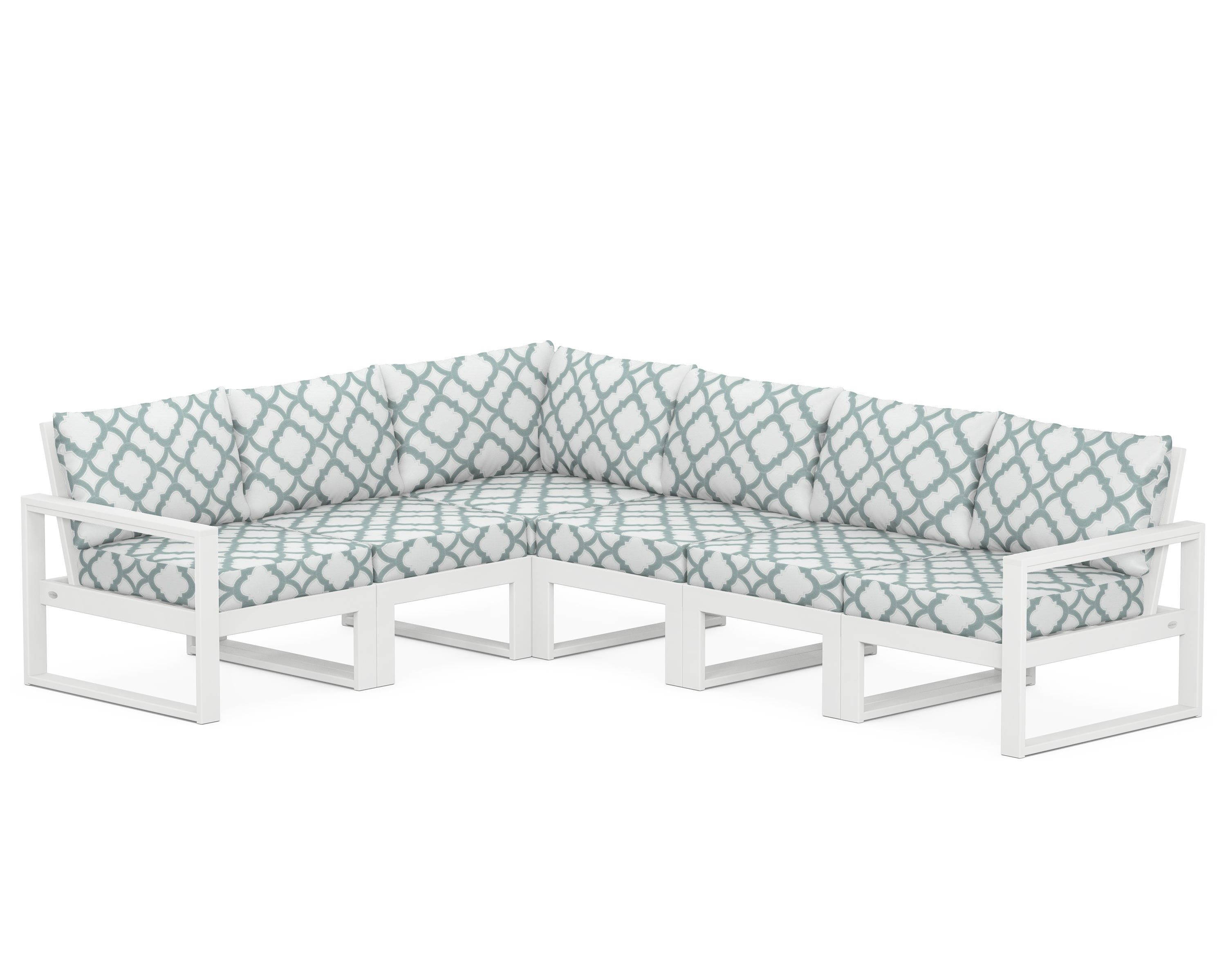 POLYWOOD® EDGE 6-Piece Modular Deep Seating Set in White / Trellis Glacier Spa