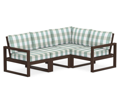 POLYWOOD® EDGE 4-Piece Modular Deep Seating Set in Mahogany / Buffalo Plaid Glacier Spa