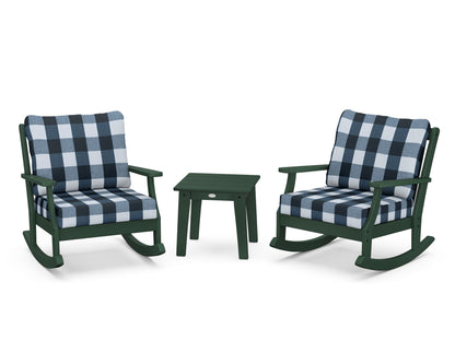 POLYWOOD® Braxton 3-Piece Deep Seating Rocker Set in Green / Buffalo Plaid Marine Indigo