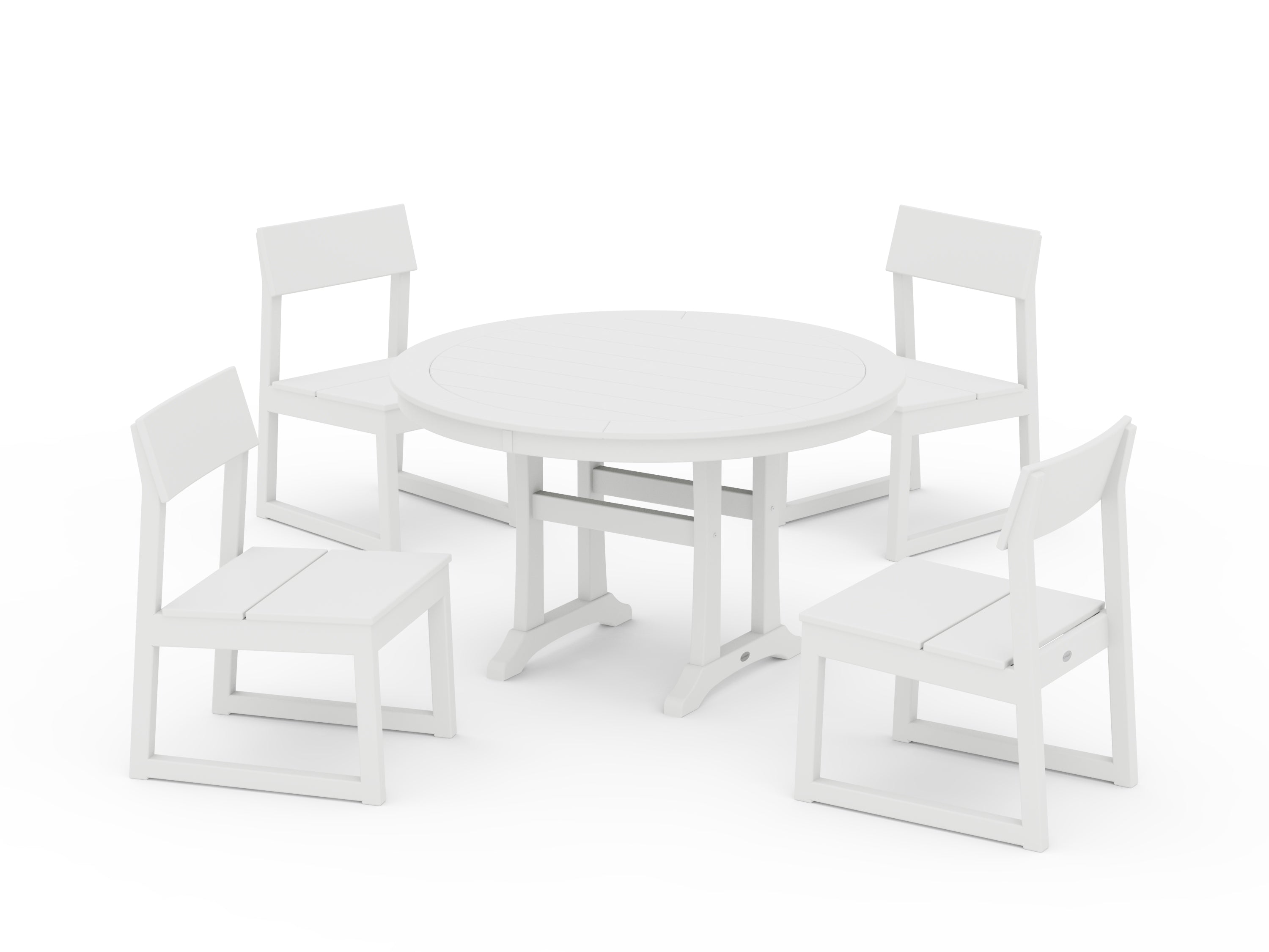 POLYWOOD® EDGE Side Chair 5-Piece Round Dining Set With Trestle Legs in White