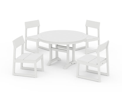 POLYWOOD® EDGE Side Chair 5-Piece Round Dining Set With Trestle Legs in White