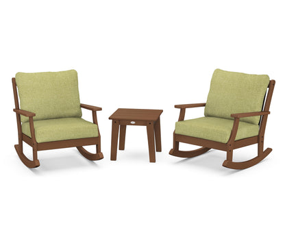 POLYWOOD® Braxton 3-Piece Deep Seating Rocker Set in Teak / Chartreuse Boucle