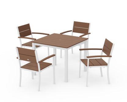 POLYWOOD® Main Street 5-Piece Dining Set in White / Teak