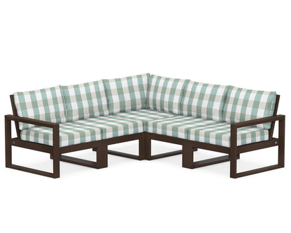 POLYWOOD® EDGE 5-Piece Modular Deep Seating Set in Mahogany / Buffalo Plaid Glacier Spa