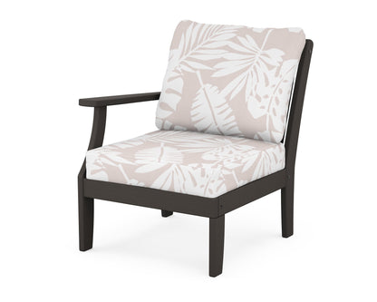 POLYWOOD® Braxton Modular Left Arm Chair in Vintage Coffee / Leaf Dune Burlap