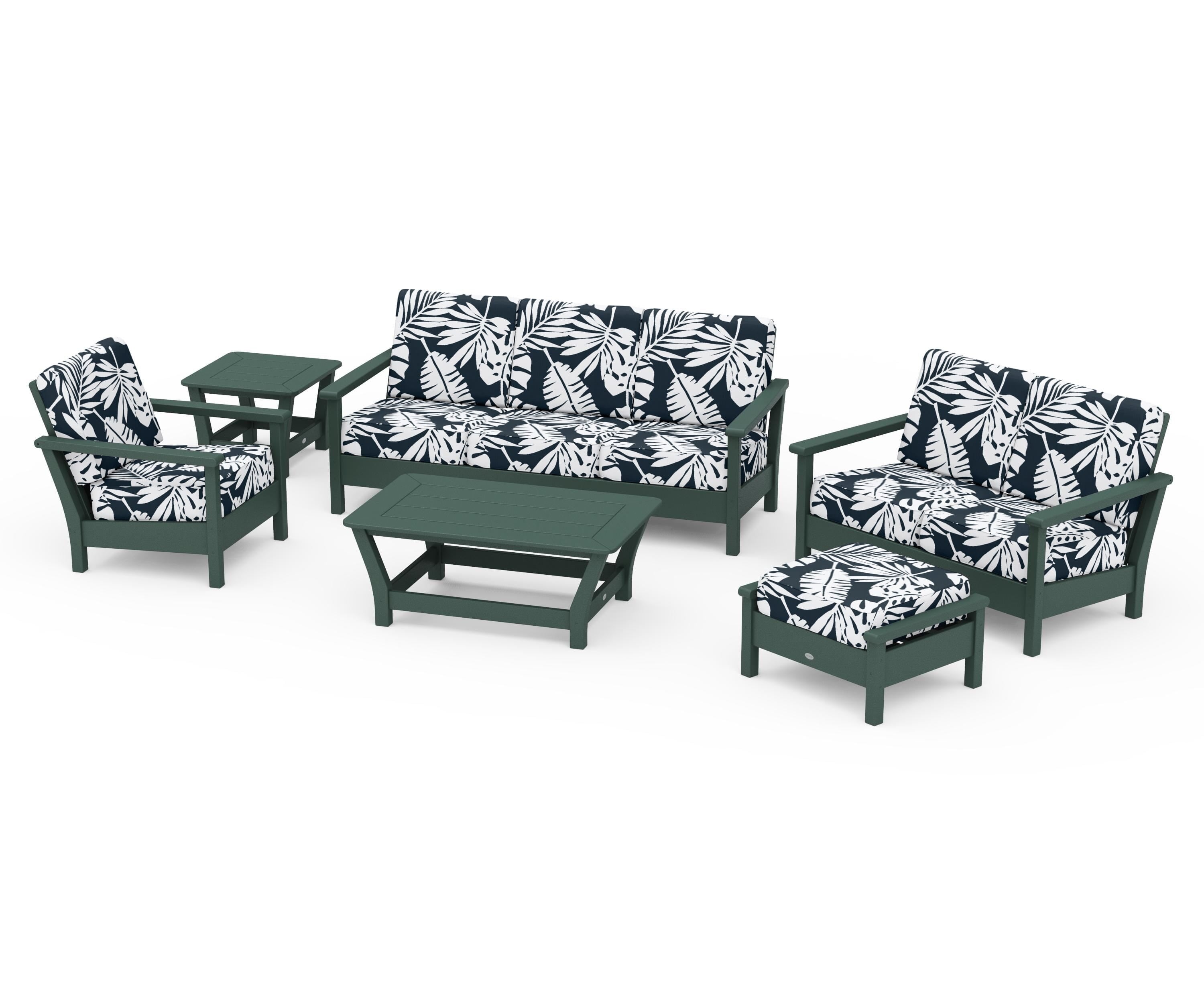 POLYWOOD® Harbour 6-Piece Outdoor Living Set in Green / Leaf Marine Indigo