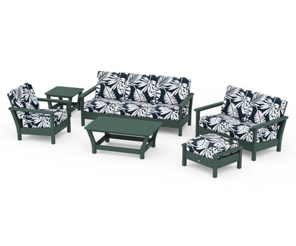 POLYWOOD® Harbour 6-Piece Outdoor Living Set in Green / Leaf Marine Indigo