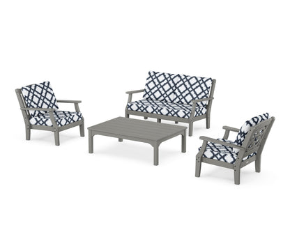 Martha Stewart by POLYWOOD® Chinoiserie 4-Piece Deep Seating Set with Loveseat in Slate Grey / Trellis Marine Indigo