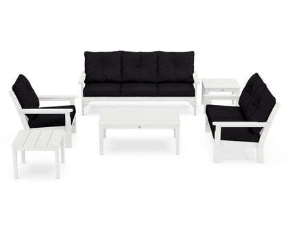 POLYWOOD® Vineyard 6-Piece Deep Seating Set in White / Midnight Linen