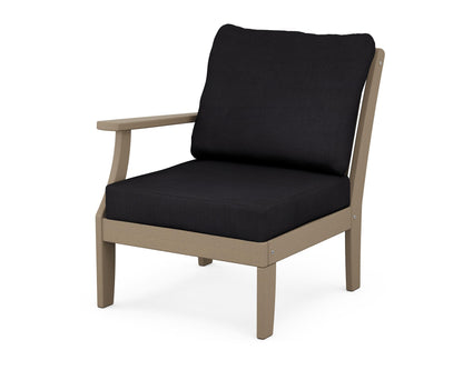 POLYWOOD® Braxton Modular Left Arm Chair in Vintage Sahara / Midnight Linen