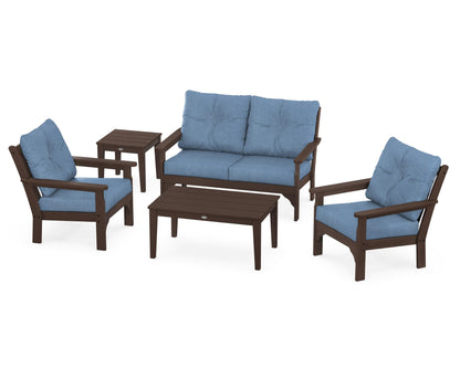 POLYWOOD® Vineyard 5-Piece Deep Seating Set in Mahogany / Sky Blue