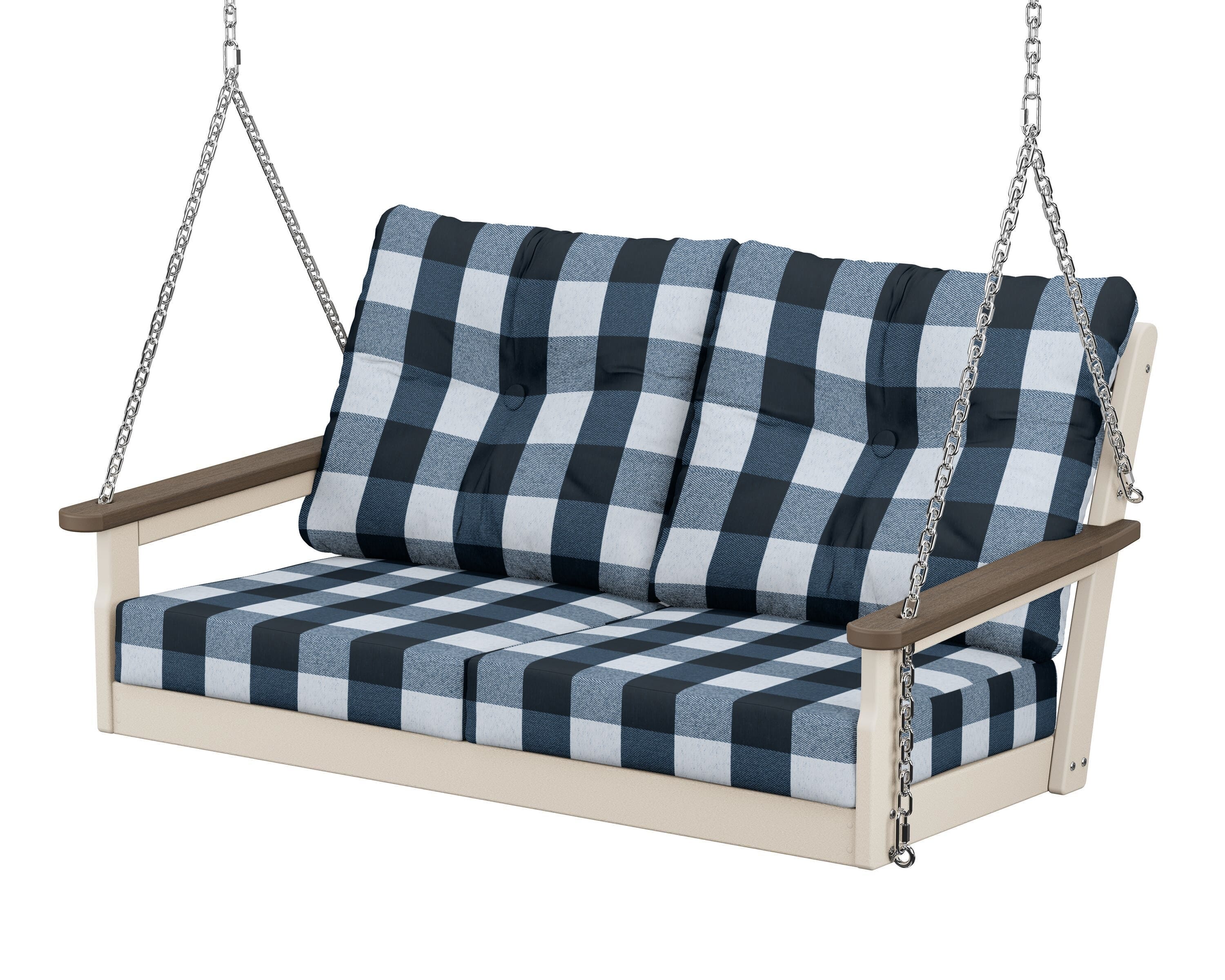 POLYWOOD® Vineyard Deep Seating Swing in Sand / Kona / Buffalo Plaid Marine Indigo