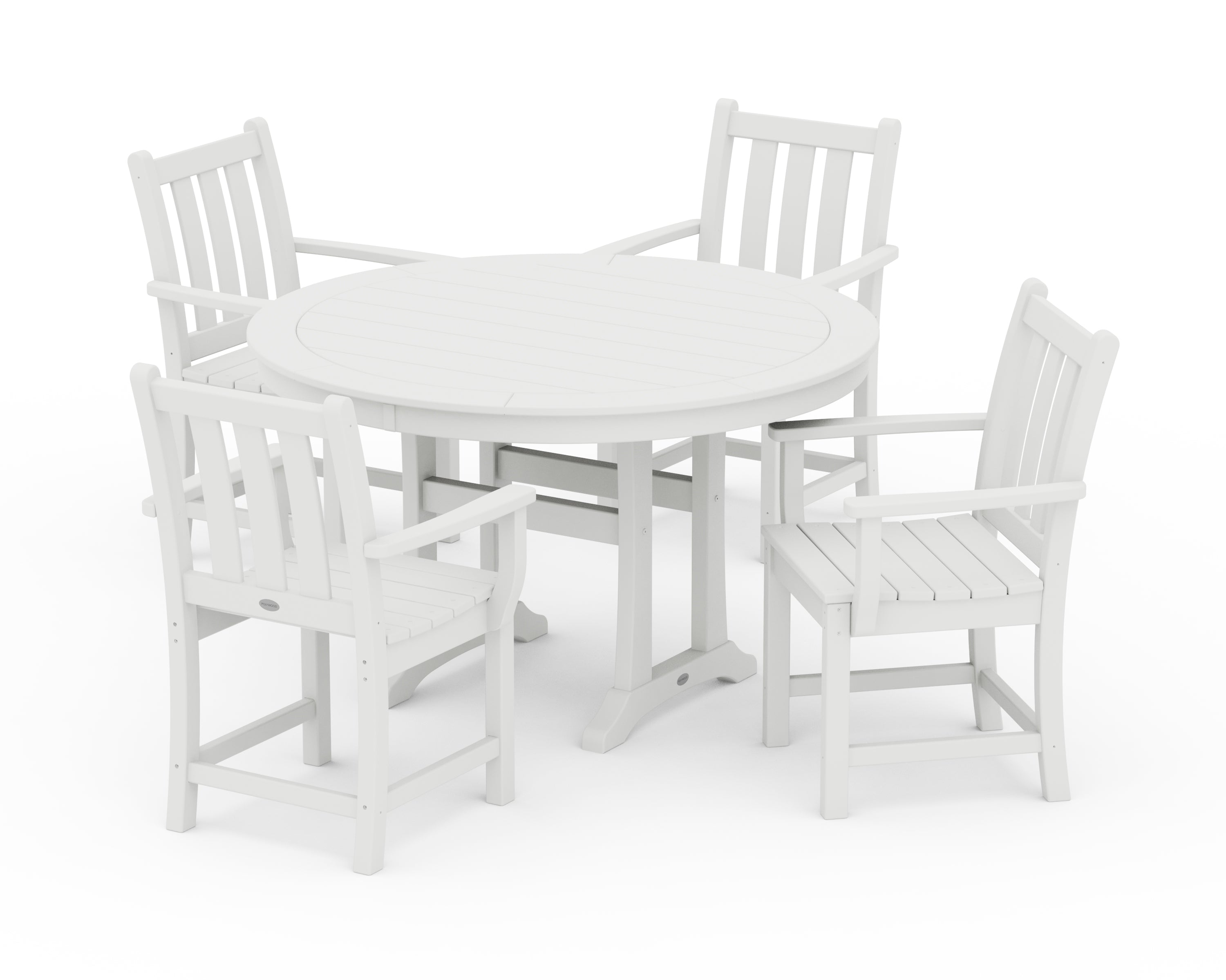 POLYWOOD® Traditional Garden 5-Piece Round Dining Set with Trestle Legs in White