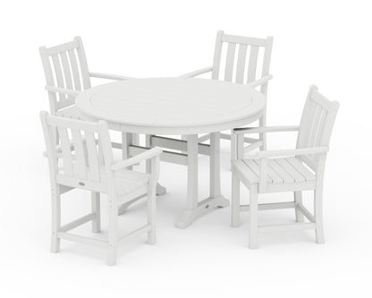 POLYWOOD® Traditional Garden 5-Piece Round Dining Set with Trestle Legs in White
