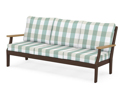 POLYWOOD® Braxton Deep Seating Sofa in Mahogany / Natural / Buffalo Plaid Glacier Spa