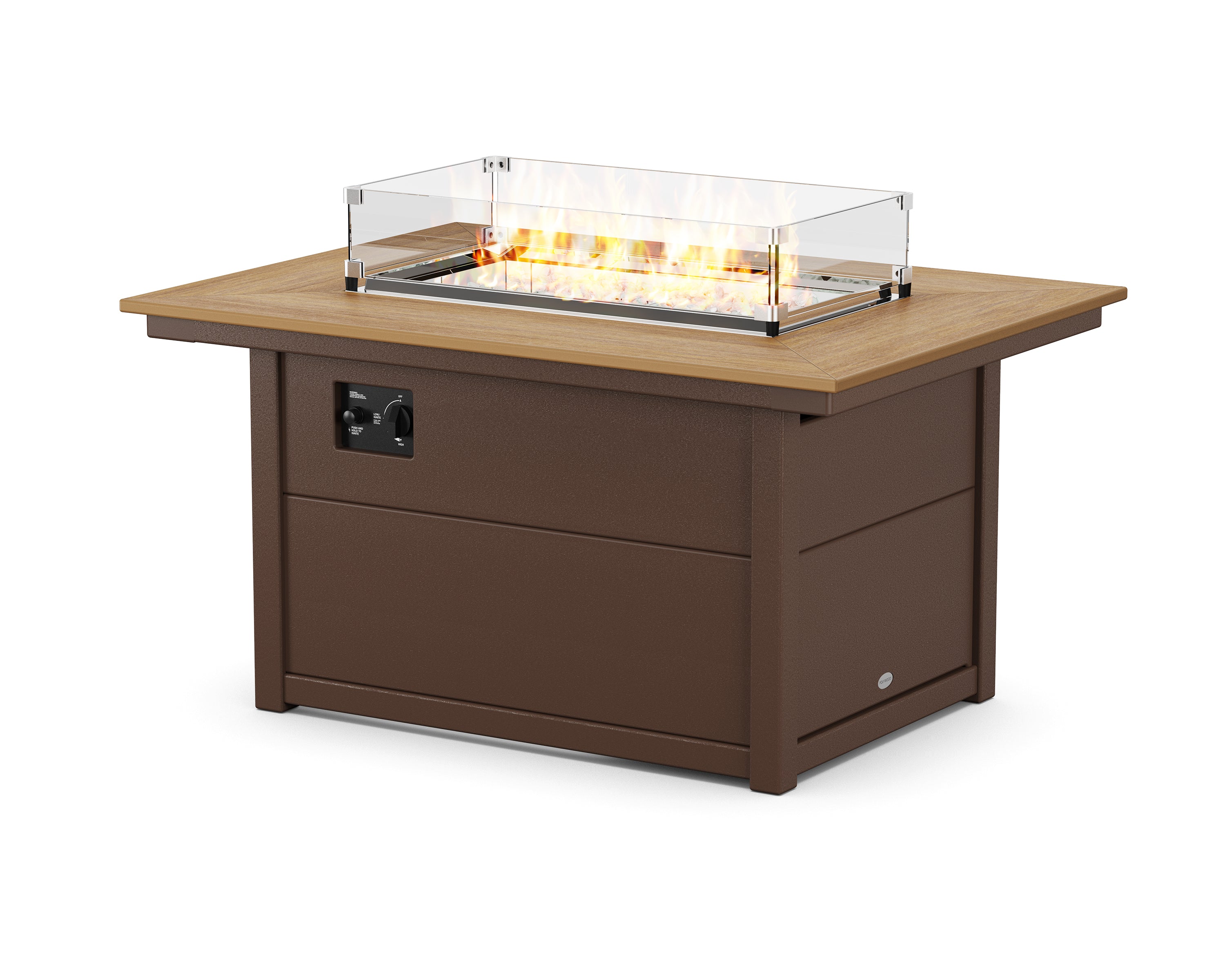 POLYWOOD® Rectangle 34" X 46" Fire Pit Table in Mahogany / Natural
