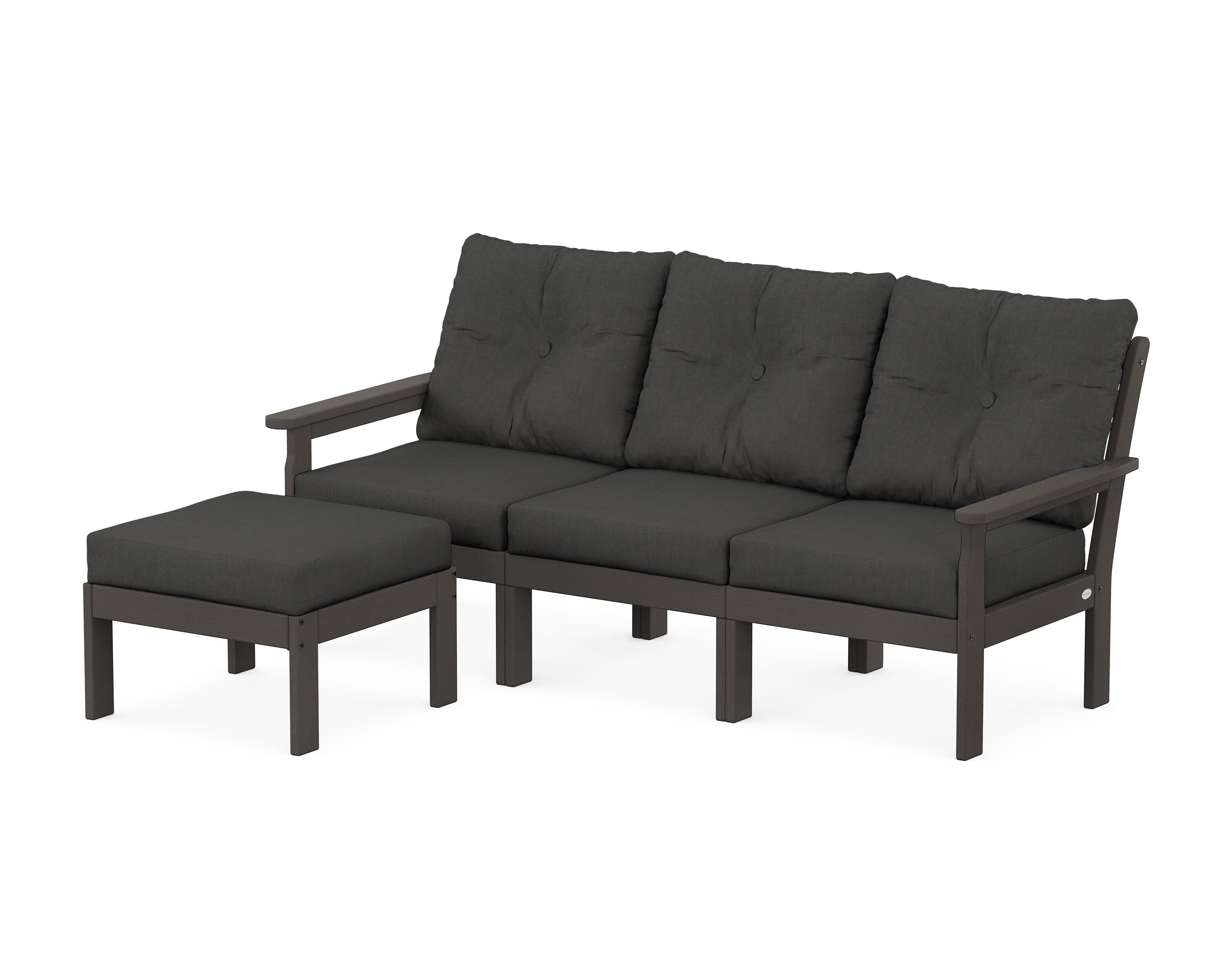 POLYWOOD® Vineyard 4-Piece Sectional with Ottoman in Vintage Coffee / Spectrum Carbon