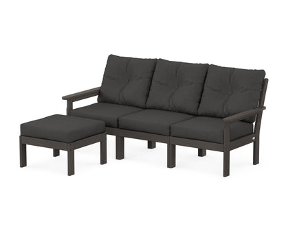 POLYWOOD® Vineyard 4-Piece Sectional with Ottoman in Vintage Coffee / Spectrum Carbon