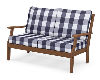 POLYWOOD® Braxton Deep Seating Loveseat in Teak / Buffalo Plaid Navy