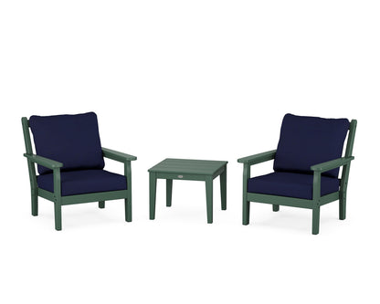 POLYWOOD® Chippendale 3-Piece Deep Seating Set in Green / Navy