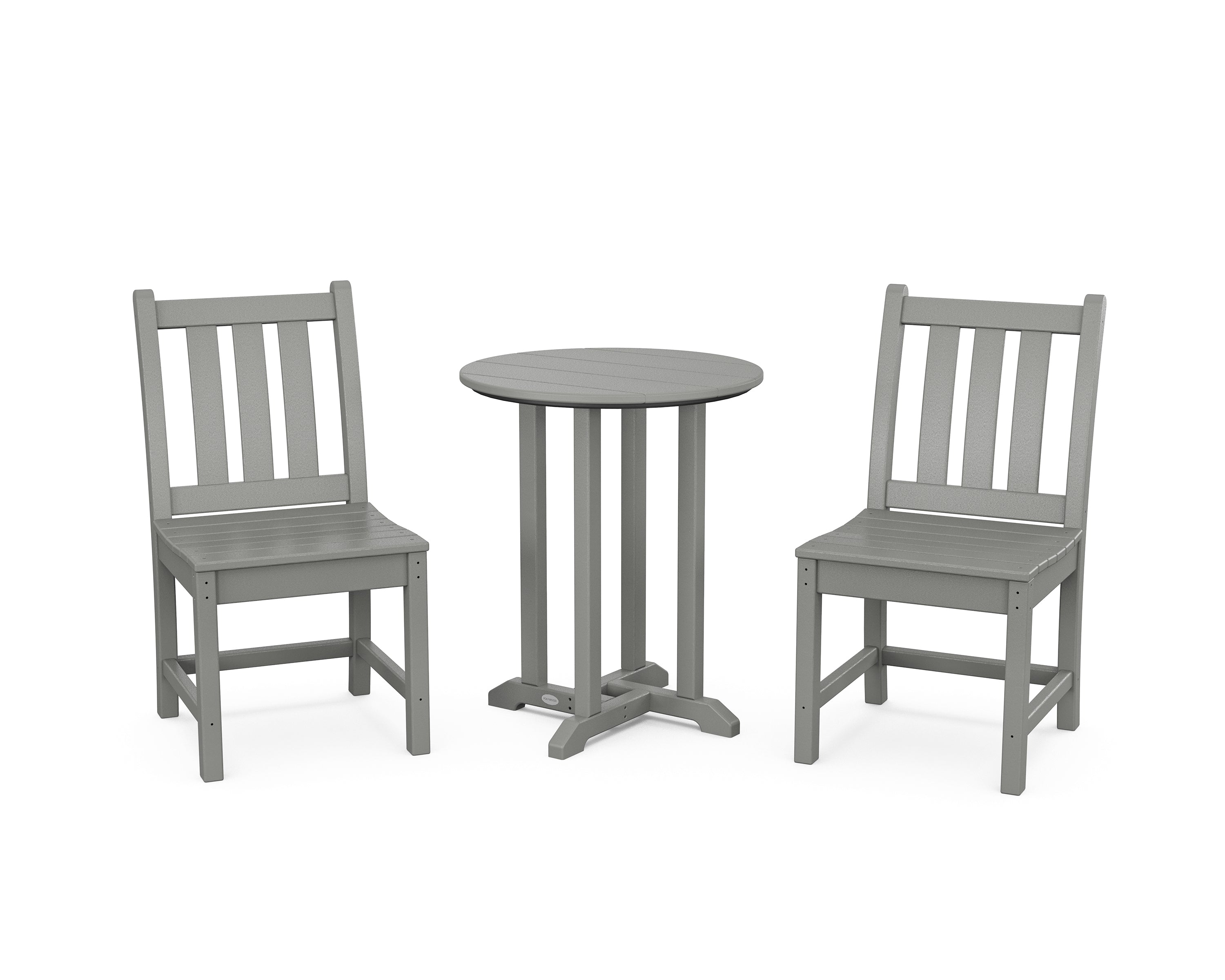 POLYWOOD® Traditional Garden Side Chair 3-Piece Round Bistro Dining Set in Slate Grey
