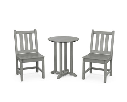 POLYWOOD® Traditional Garden Side Chair 3-Piece Round Bistro Dining Set in Slate Grey