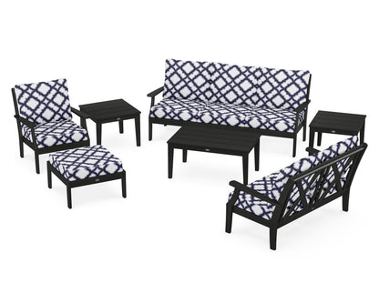 POLYWOOD® Braxton 7-Piece Deep Seating Set in Black / Trellis Navy