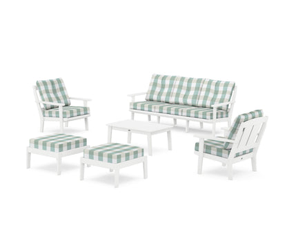POLYWOOD® Mission 6-Piece Lounge Sofa Set in White / Buffalo Plaid Glacier Spa