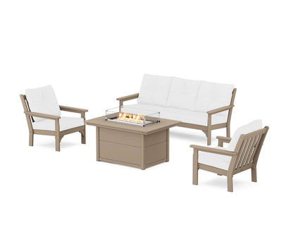 POLYWOOD® Vineyard Deep Seating Fire Pit Table Set in Vintage Sahara / Natural