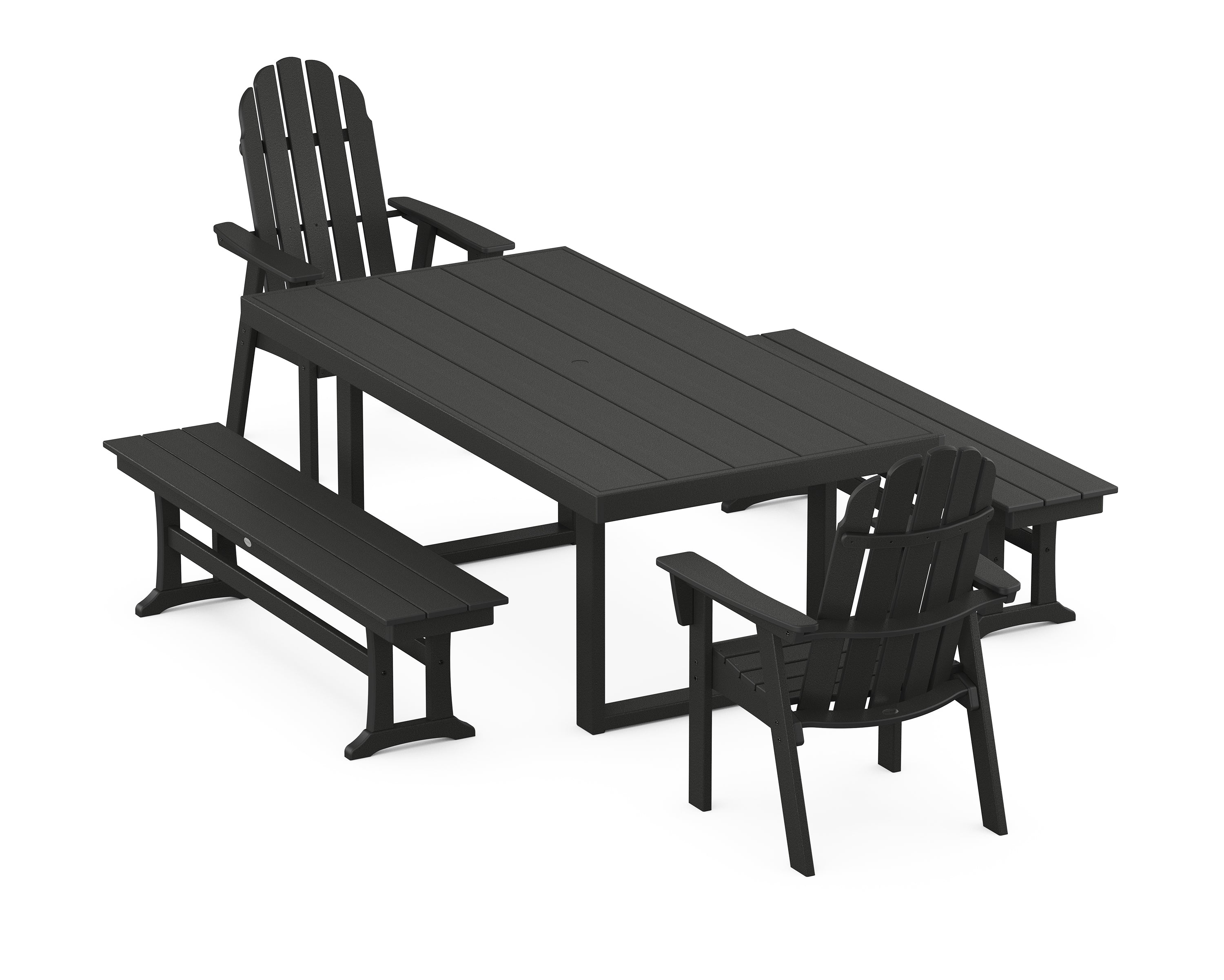 POLYWOOD® Vineyard Adirondack 5-Piece Dining Set with Benches in Black