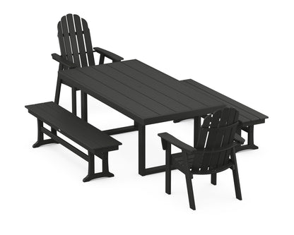 POLYWOOD® Vineyard Adirondack 5-Piece Dining Set with Benches in Black