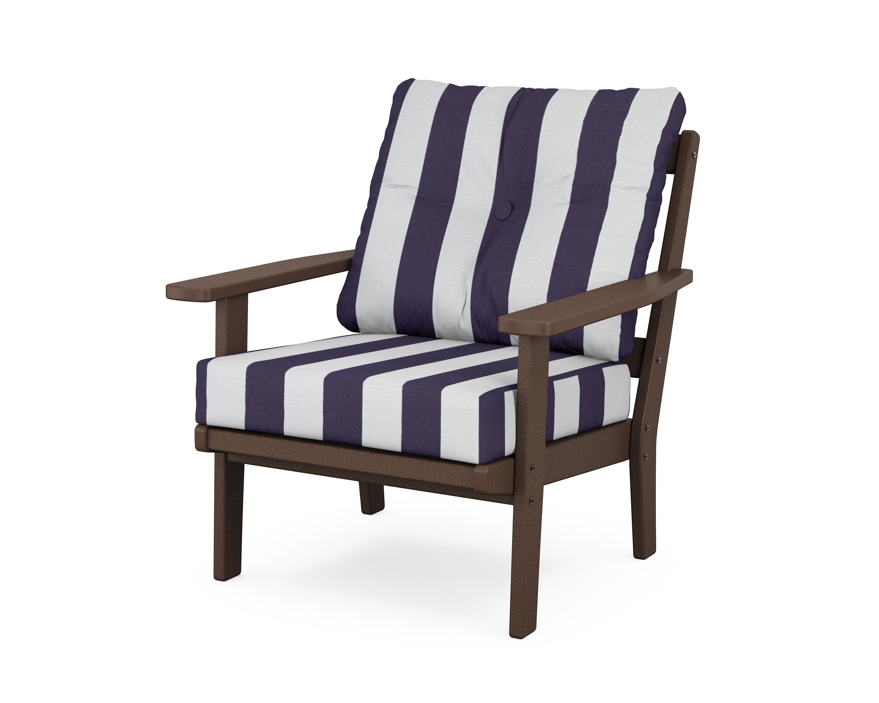 POLYWOOD® Prairie Deep Seating Chair in Mahogany / Cabana Stripe Navy