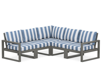 POLYWOOD® EDGE 5-Piece Modular Deep Seating Set in Slate Grey / Cabana Stripe Sky Blue