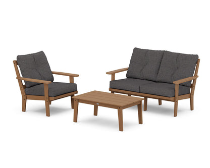 POLYWOOD® Prairie 3-Piece Deep Seating Set with Loveseat in Teak / Ash Charcoal
