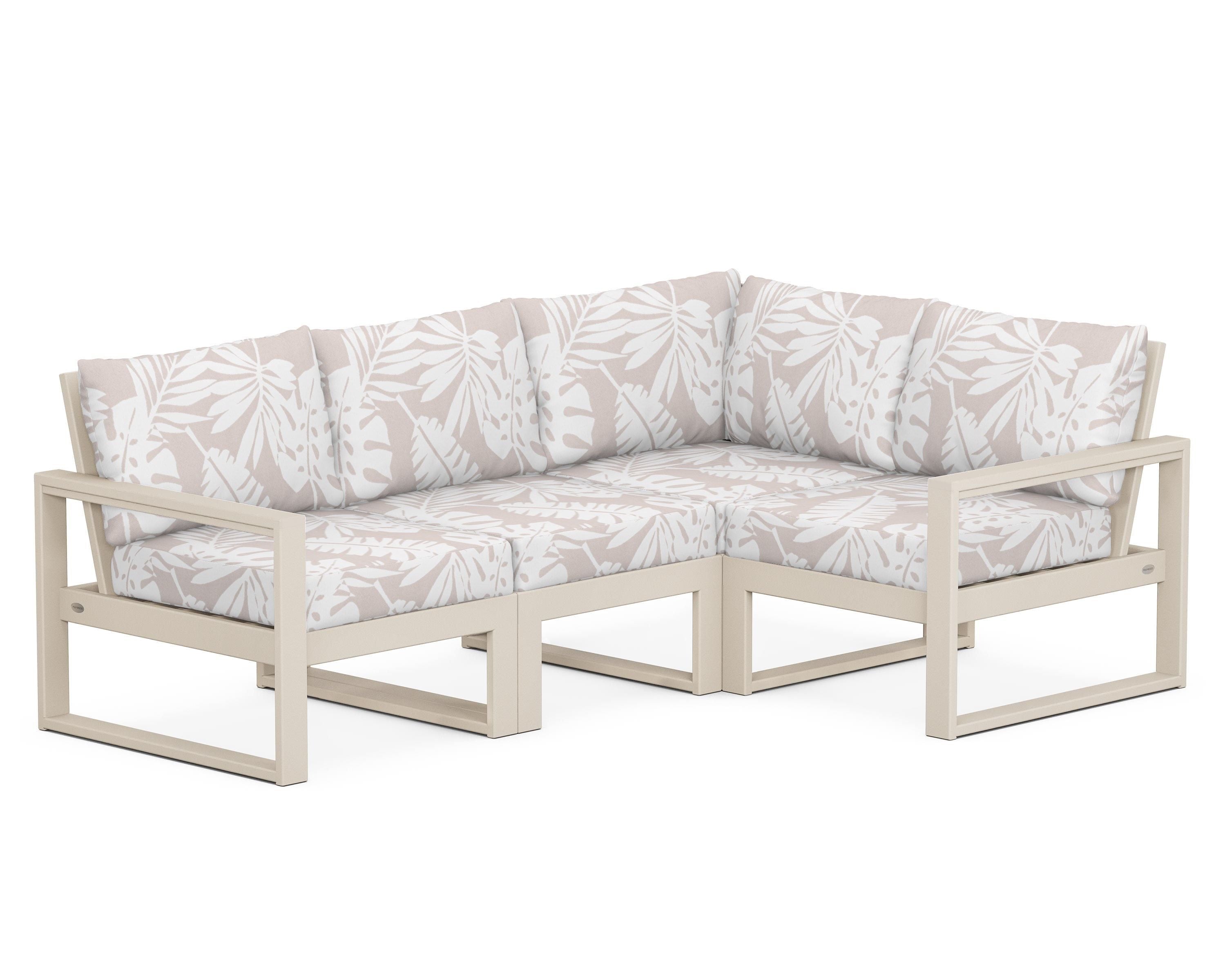 POLYWOOD® EDGE 4-Piece Modular Deep Seating Set in Sand / Leaf Dune Burlap