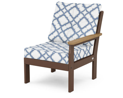 POLYWOOD® Vineyard Modular Right Arm Chair in Mahogany / Natural / Trellis Sky Blue