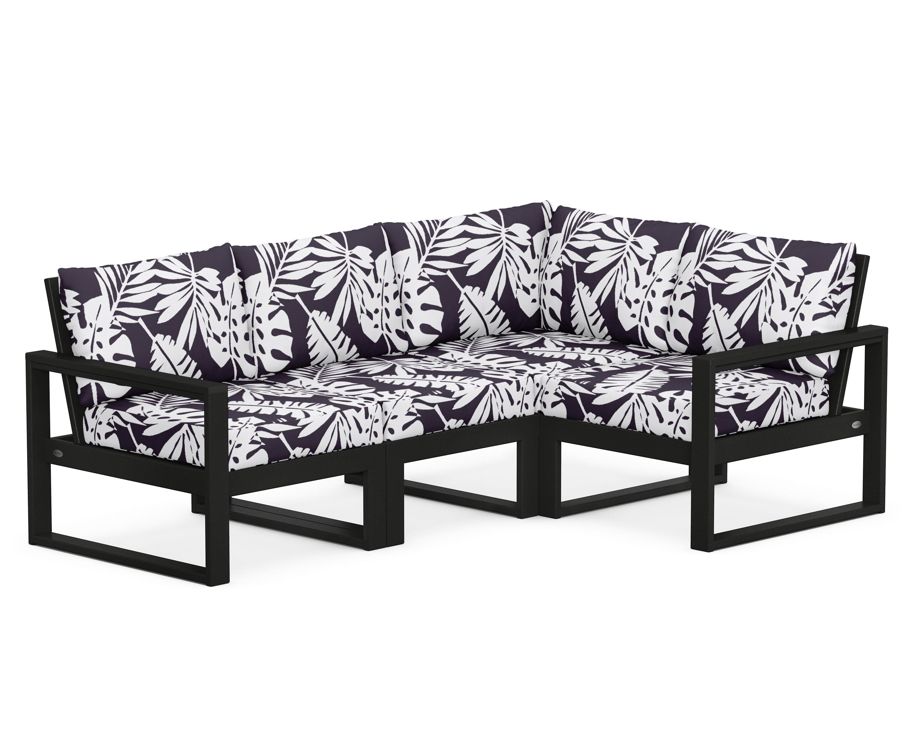 POLYWOOD® EDGE 4-Piece Modular Deep Seating Set in Black / Leaf Navy