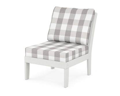 POLYWOOD® Braxton Modular Armless Chair in Vintage White / Buffalo Plaid Grey Mist