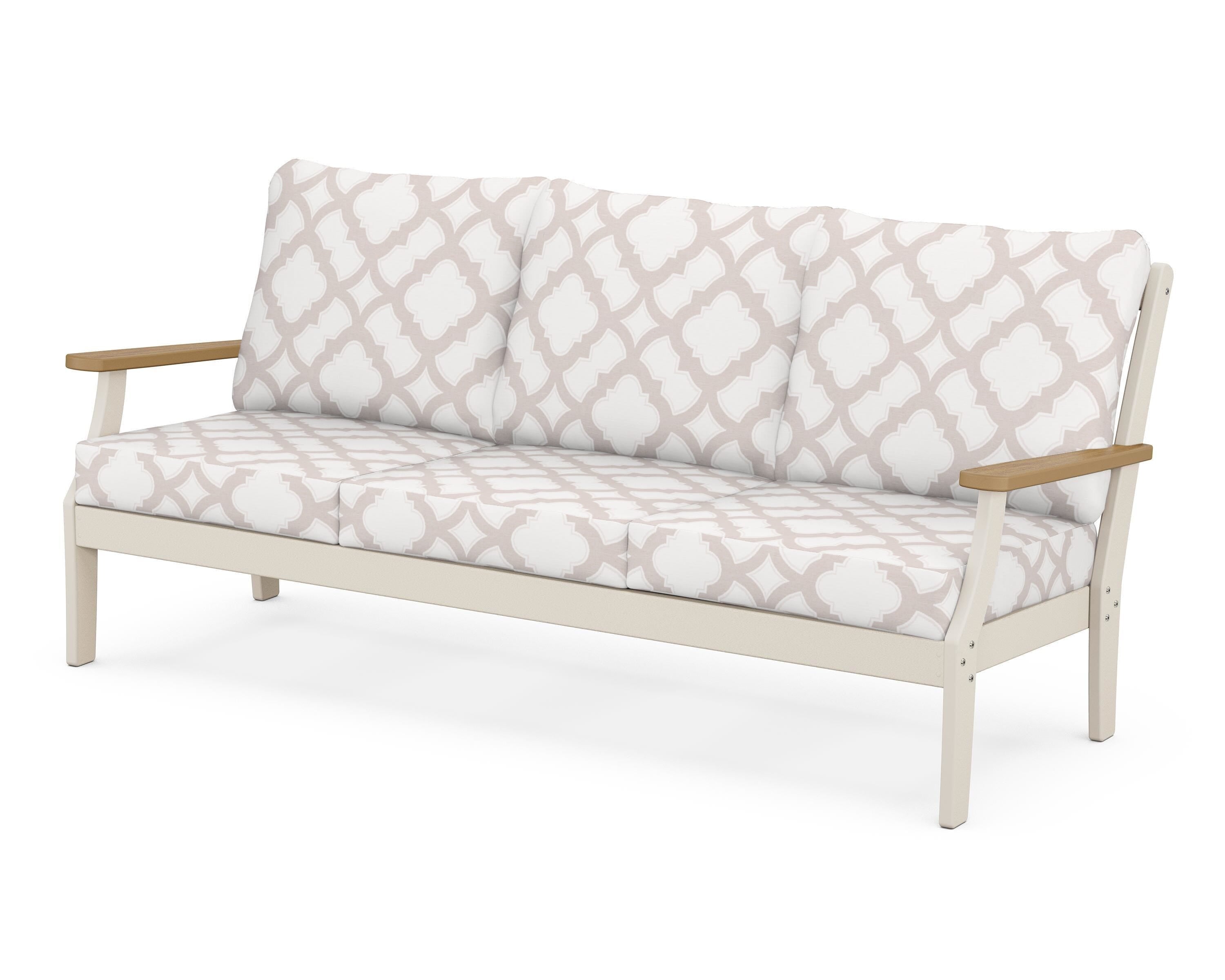 POLYWOOD® Braxton Deep Seating Sofa in Sand / Natural / Trellis Dune Burlap